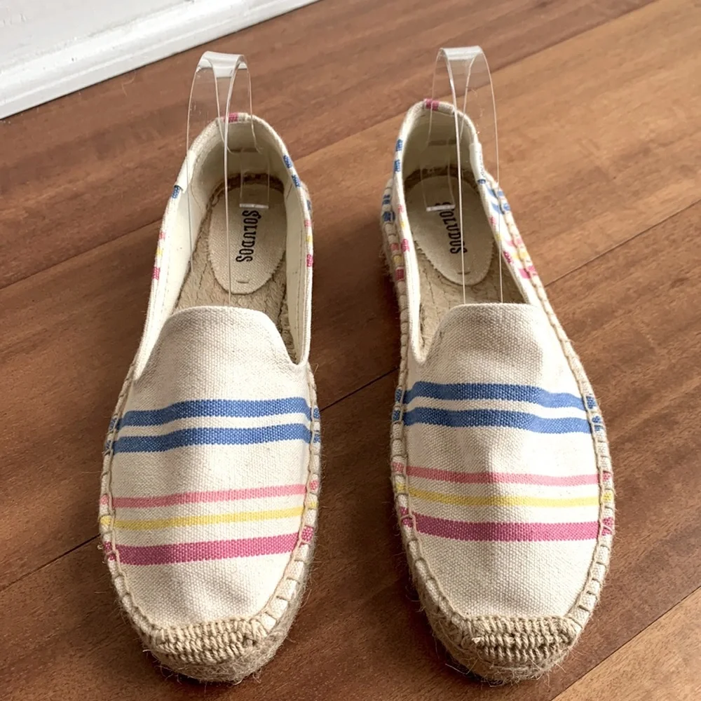 Soludos Shoes Stripe Rainbow Canvas Espadrilles Cream Multi 9 Beach Vacation